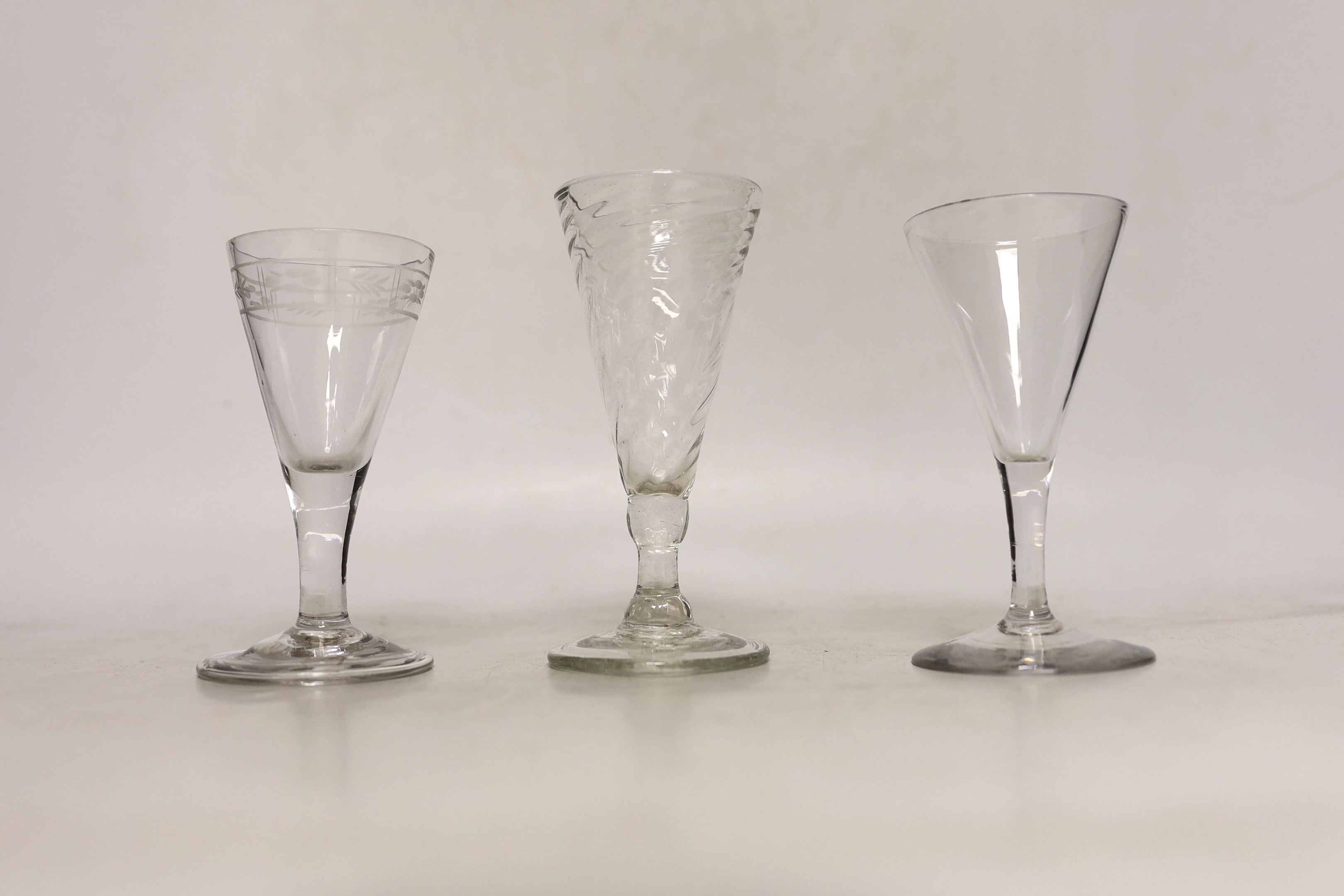 A wrythen ale glass and four others, late 18th and 19th century, tallest 13cm